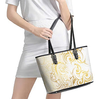 Gold And White Aotearoa Horse Racing Leather Tote Bag NZ Maori Pattern LT14 - Polynesian Pride