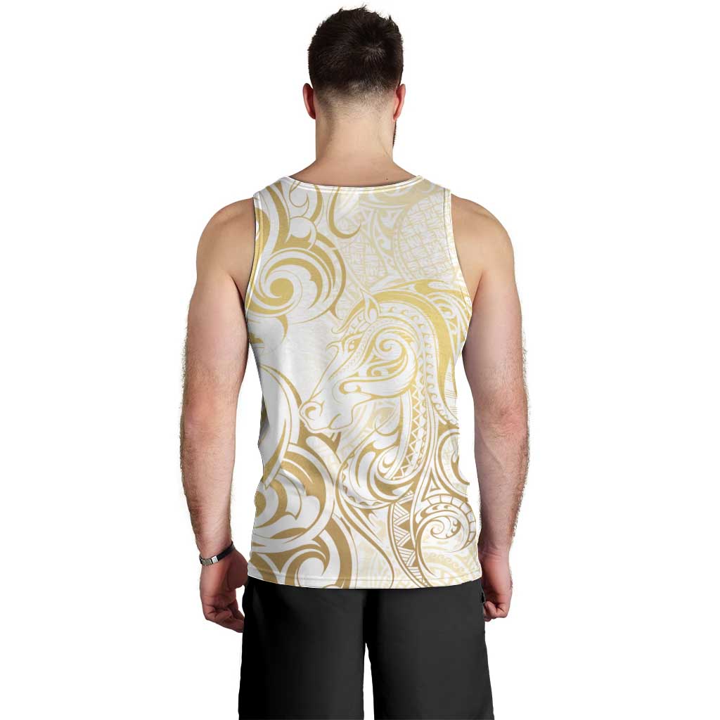 Gold And White Aotearoa Horse Racing Men Tank Top NZ Maori Pattern LT14 - Polynesian Pride