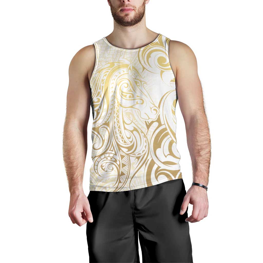 Gold And White Aotearoa Horse Racing Men Tank Top NZ Maori Pattern LT14 - Polynesian Pride