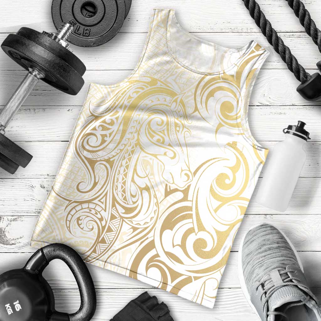 Gold And White Aotearoa Horse Racing Men Tank Top NZ Maori Pattern LT14 - Polynesian Pride