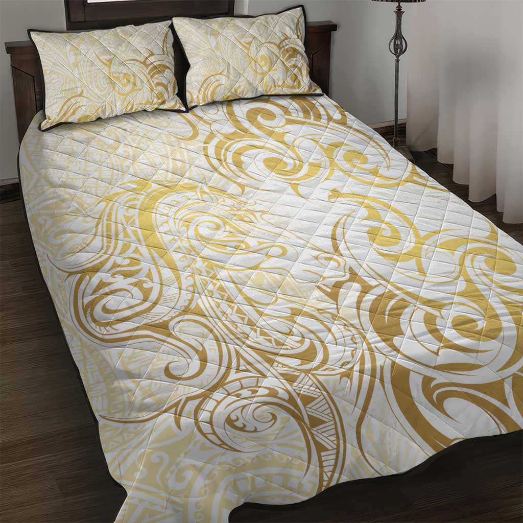 Gold And White Aotearoa Horse Racing Quilt Bed Set NZ Maori Pattern LT14 White - Polynesian Pride