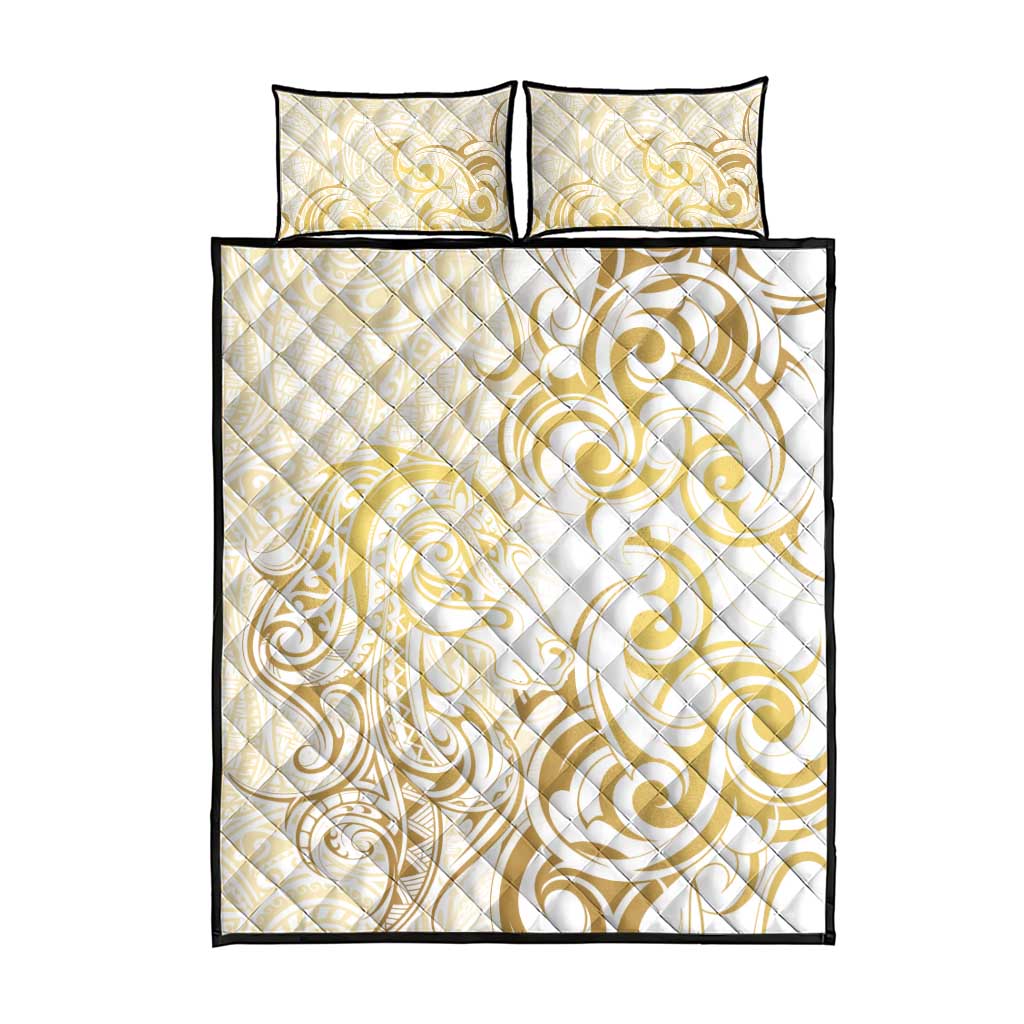 Gold And White Aotearoa Horse Racing Quilt Bed Set NZ Maori Pattern LT14 - Polynesian Pride