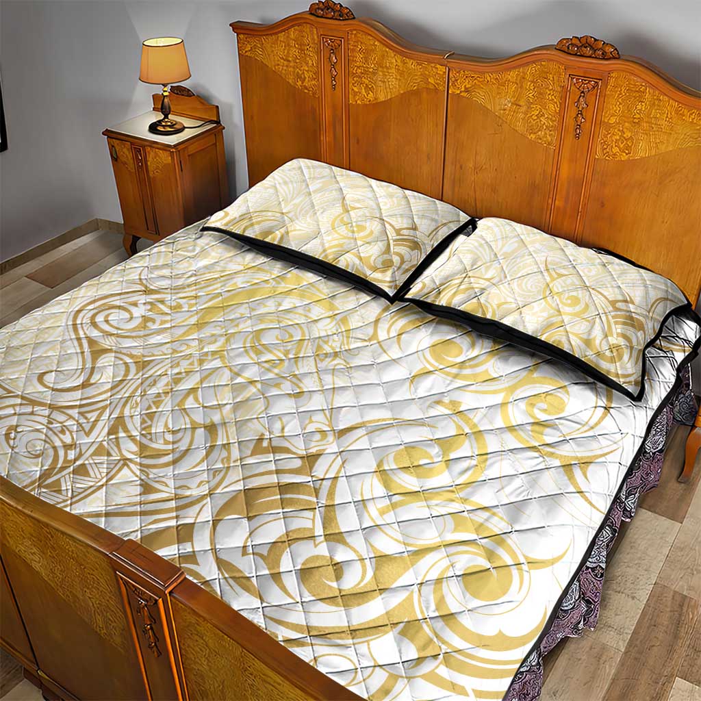 Gold And White Aotearoa Horse Racing Quilt Bed Set NZ Maori Pattern LT14 - Polynesian Pride