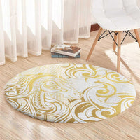 Gold And White Aoteara Horse Racing Round Carpet NZ Maori Pattern