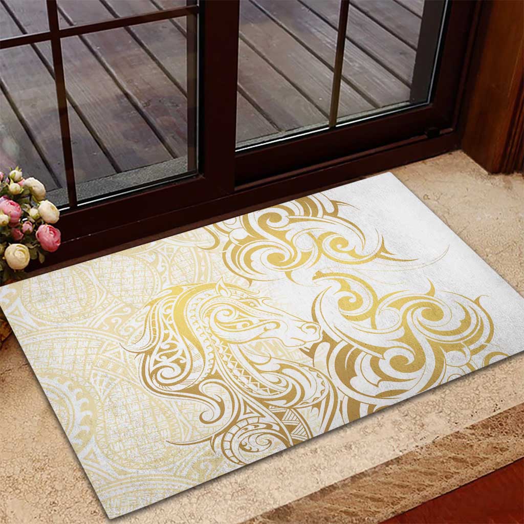 Gold And White Aotearoa Horse Racing Rubber Doormat NZ Maori Pattern LT14 - Polynesian Pride