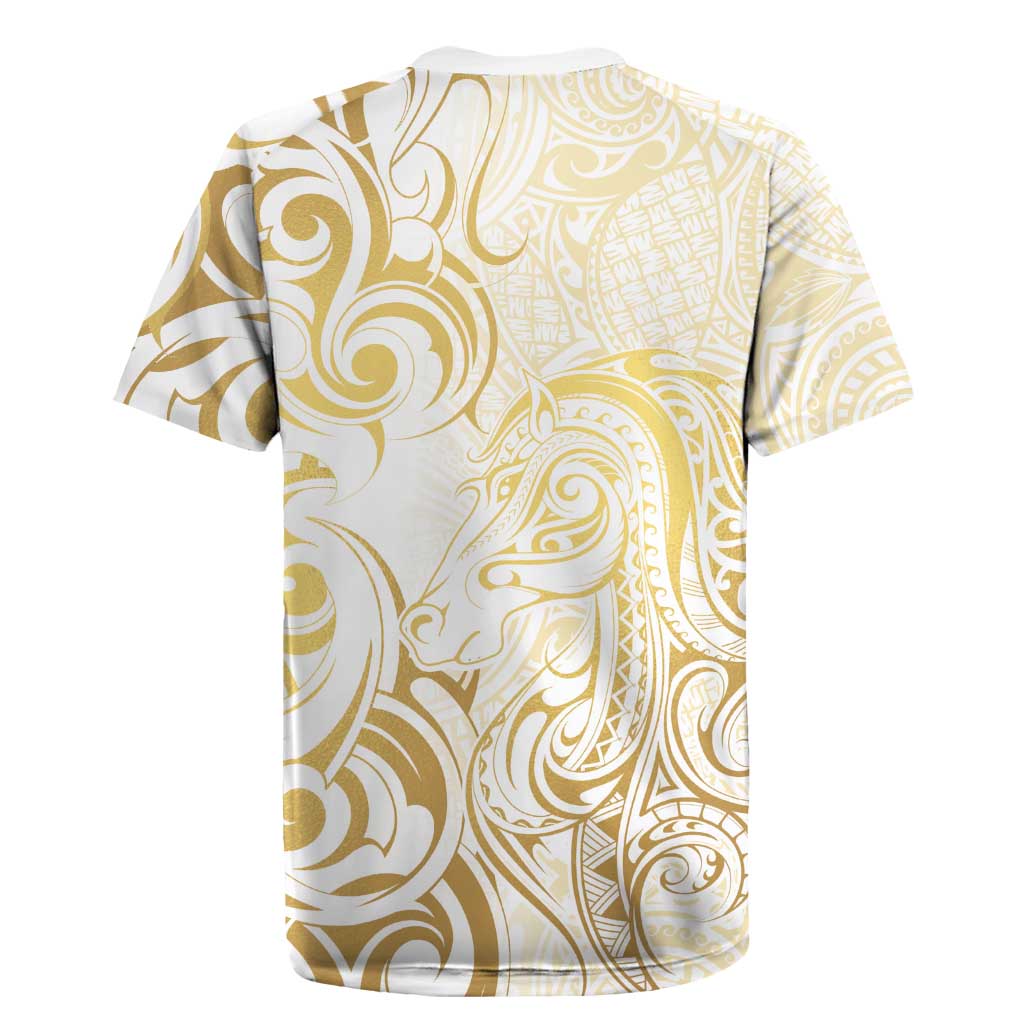 Gold And White Aotearoa Horse Racing Rugby Jersey NZ Maori Pattern LT14 - Polynesian Pride