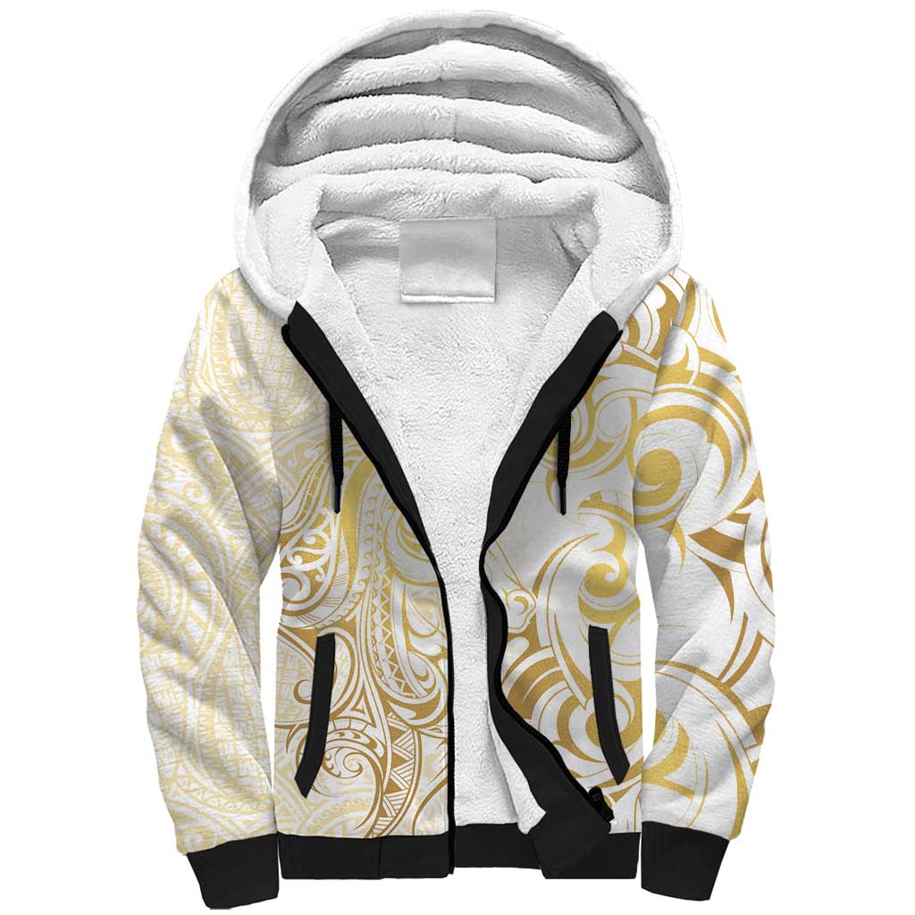 Gold And White Aotearoa Horse Racing Sherpa Hoodie NZ Maori Pattern LT14 Unisex White - Polynesian Pride