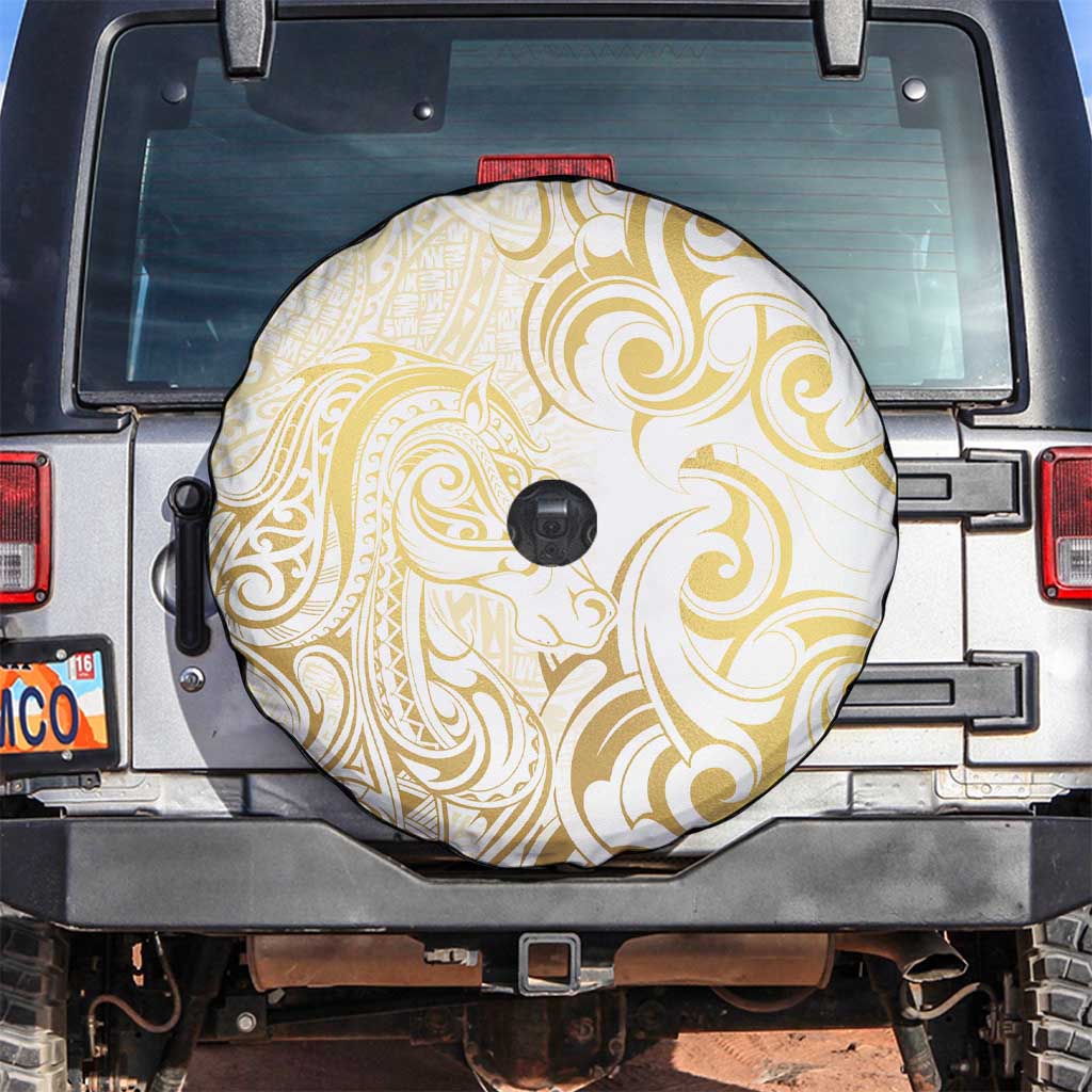 Gold And White Aotearoa Horse Racing Spare Tire Cover NZ Maori Pattern LT14 White - Polynesian Pride