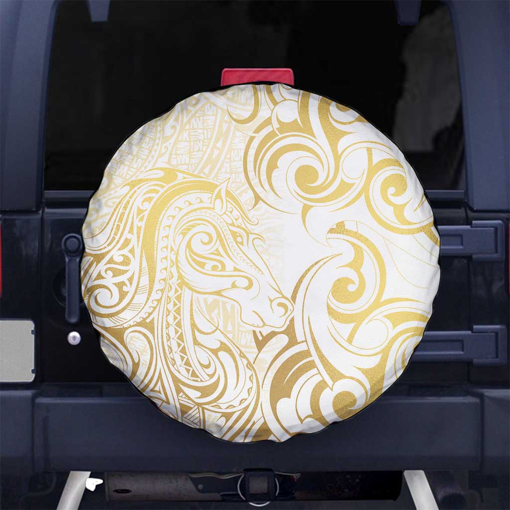 Gold And White Aotearoa Horse Racing Spare Tire Cover NZ Maori Pattern LT14 - Polynesian Pride