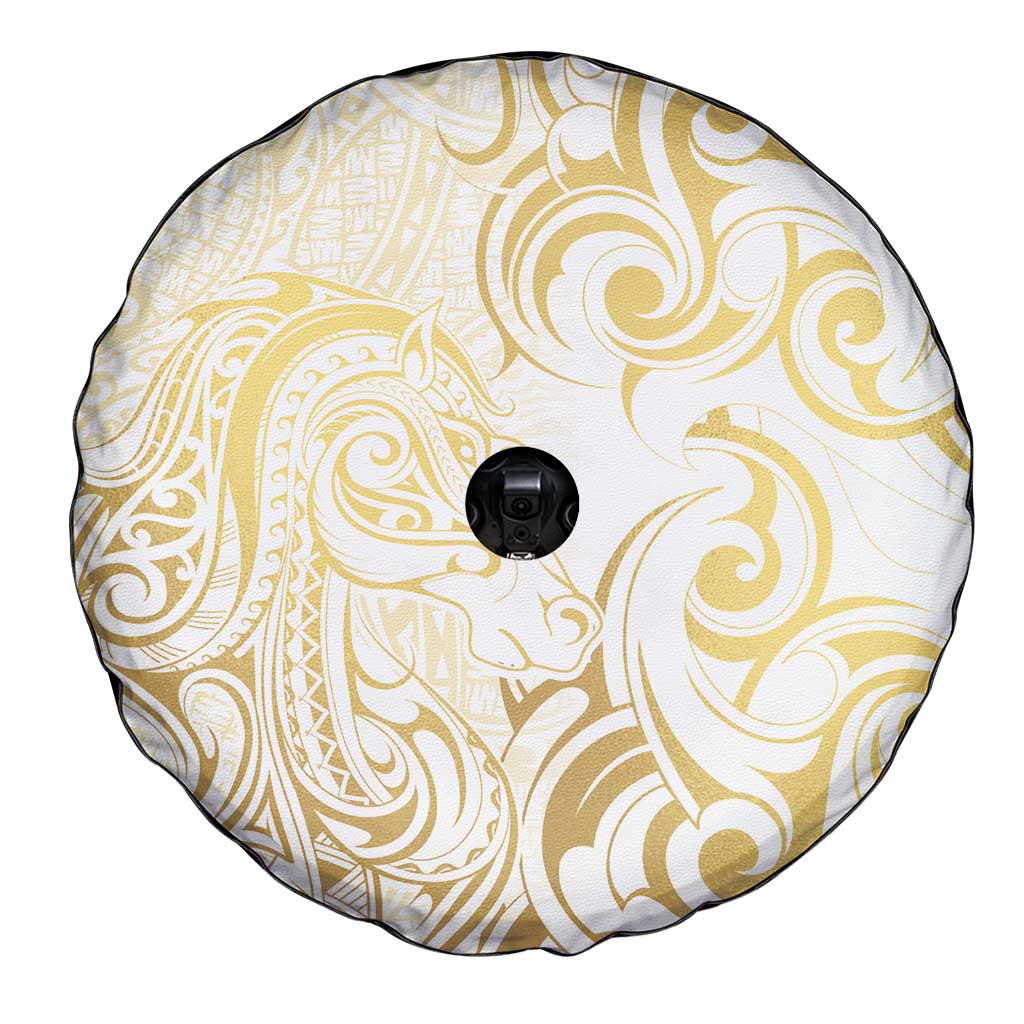 Gold And White Aotearoa Horse Racing Spare Tire Cover NZ Maori Pattern LT14 - Polynesian Pride