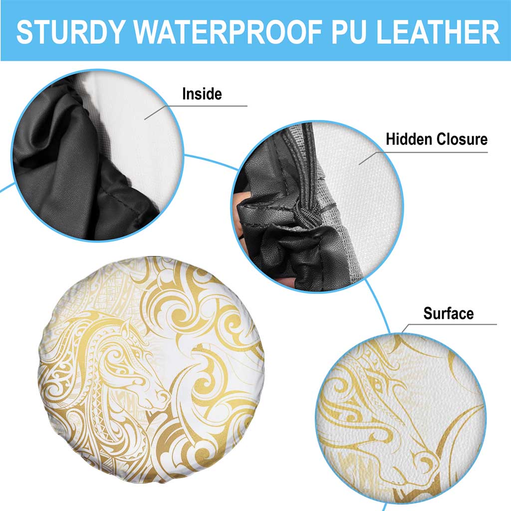 Gold And White Aotearoa Horse Racing Spare Tire Cover NZ Maori Pattern LT14 - Polynesian Pride