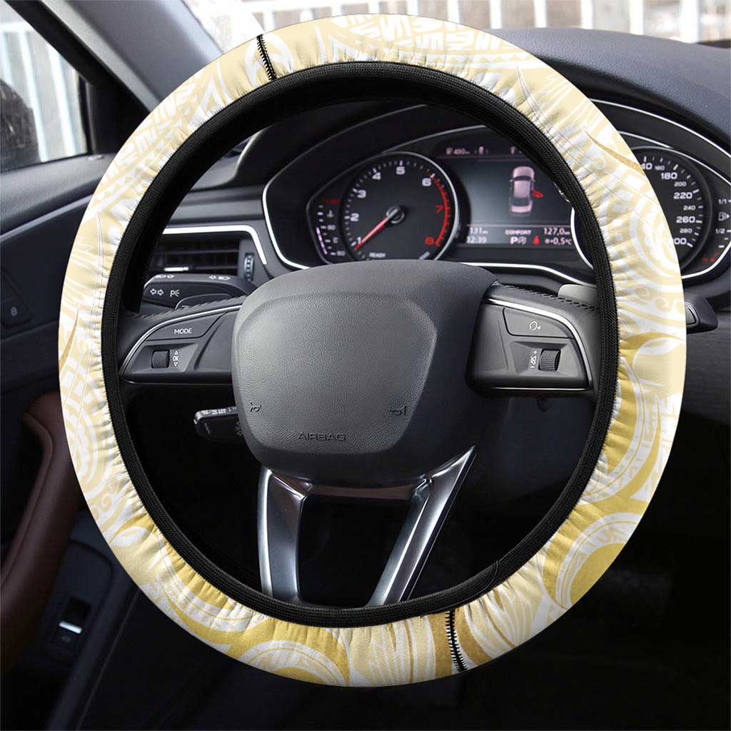 Gold And White Aotearoa Horse Racing Steering Wheel Cover NZ Maori Pattern LT14 - Polynesian Pride