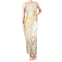 Gold And White Aotearoa Horse Racing Tank Maxi Dress NZ Maori Pattern LT14 Women White - Polynesian Pride