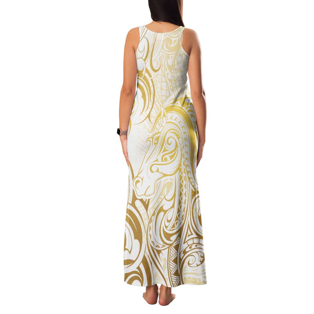 Gold And White Aotearoa Horse Racing Tank Maxi Dress NZ Maori Pattern LT14 - Polynesian Pride