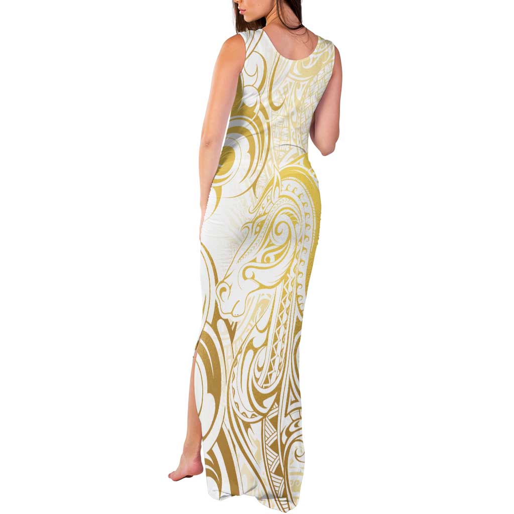 Gold And White Aotearoa Horse Racing Tank Maxi Dress NZ Maori Pattern LT14 - Polynesian Pride