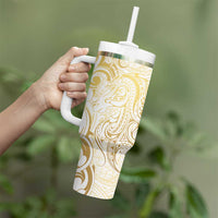 Gold And White Aotearoa Horse Racing Tumbler With Handle NZ Maori Pattern LT14 - Polynesian Pride