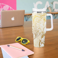 Gold And White Aotearoa Horse Racing Tumbler With Handle NZ Maori Pattern LT14 - Polynesian Pride