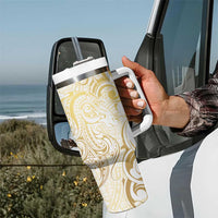 Gold And White Aotearoa Horse Racing Tumbler With Handle NZ Maori Pattern LT14 - Polynesian Pride