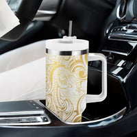 Gold And White Aotearoa Horse Racing Tumbler With Handle NZ Maori Pattern LT14 - Polynesian Pride