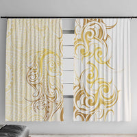 Gold And White Aotearoa Horse Racing Window Curtain NZ Maori Pattern LT14 With Hooks White - Polynesian Pride