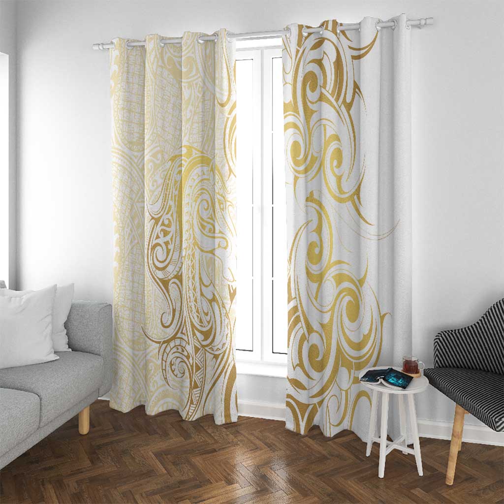 Gold And White Aotearoa Horse Racing Window Curtain NZ Maori Pattern LT14 With Grommets White - Polynesian Pride