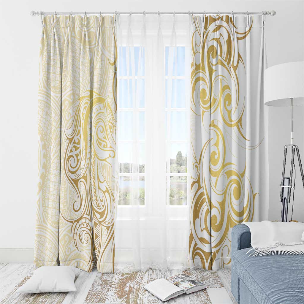 Gold And White Aotearoa Horse Racing Window Curtain NZ Maori Pattern LT14 - Polynesian Pride