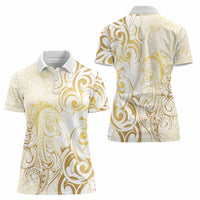 Gold And White Aoteara Horse Racing Women Polo Shirt NZ Maori Pattern