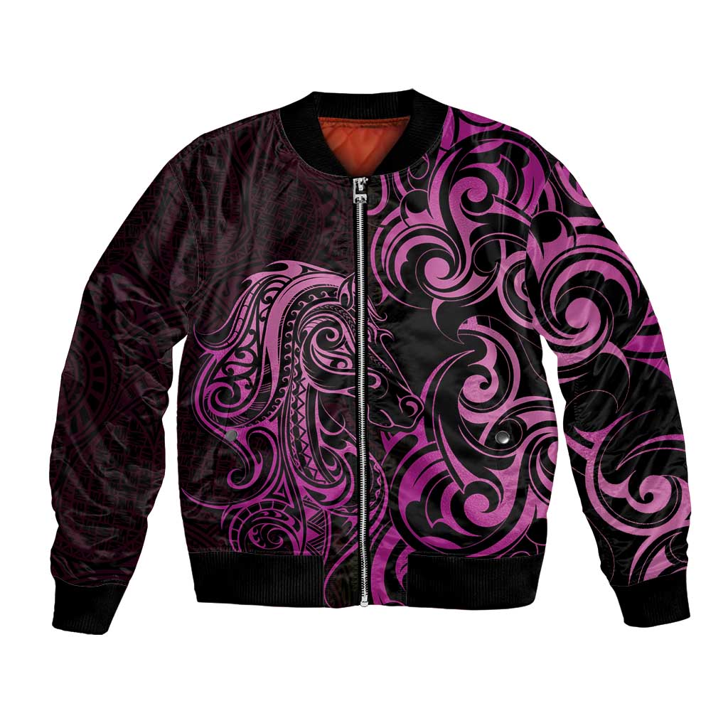 Pink Aotearoa Horse Racing Bomber Jacket NZ Maori Pattern LT14 Unisex Pink - Polynesian Pride