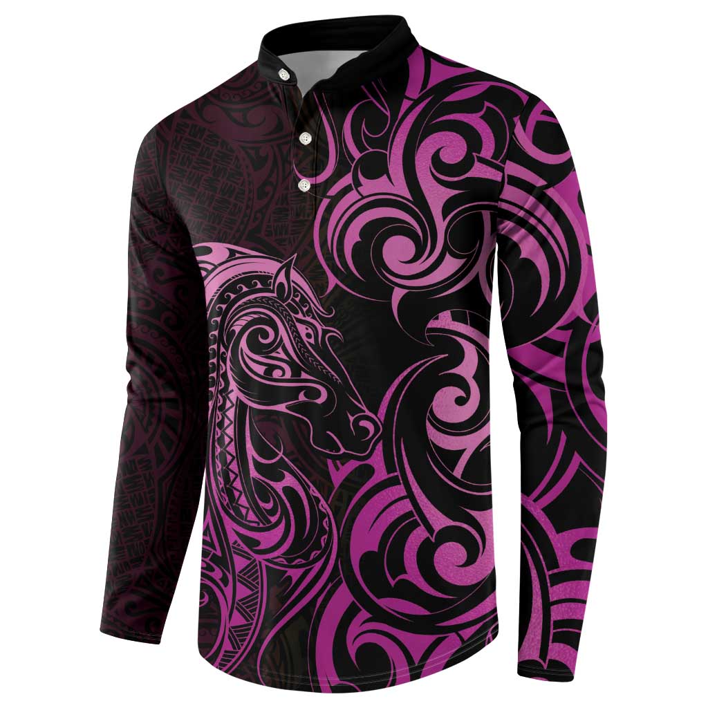 Pink Aoteara Horse Racing Button Sweatshirt NZ Maori Pattern