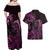 Pink Aoteara Horse Racing Couples Matching Off Shoulder Maxi Dress and Hawaiian Shirt NZ Maori Pattern