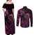 Pink Aoteara Horse Racing Couples Matching Off Shoulder Maxi Dress and Long Sleeve Button Shirt NZ Maori Pattern