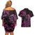 Pink Aoteara Horse Racing Couples Matching Off Shoulder Short Dress and Hawaiian Shirt NZ Maori Pattern