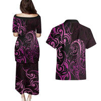 Pink Aotearoa Horse Racing Couples Matching Puletasi and Hawaiian Shirt NZ Maori Pattern LT14 - Polynesian Pride