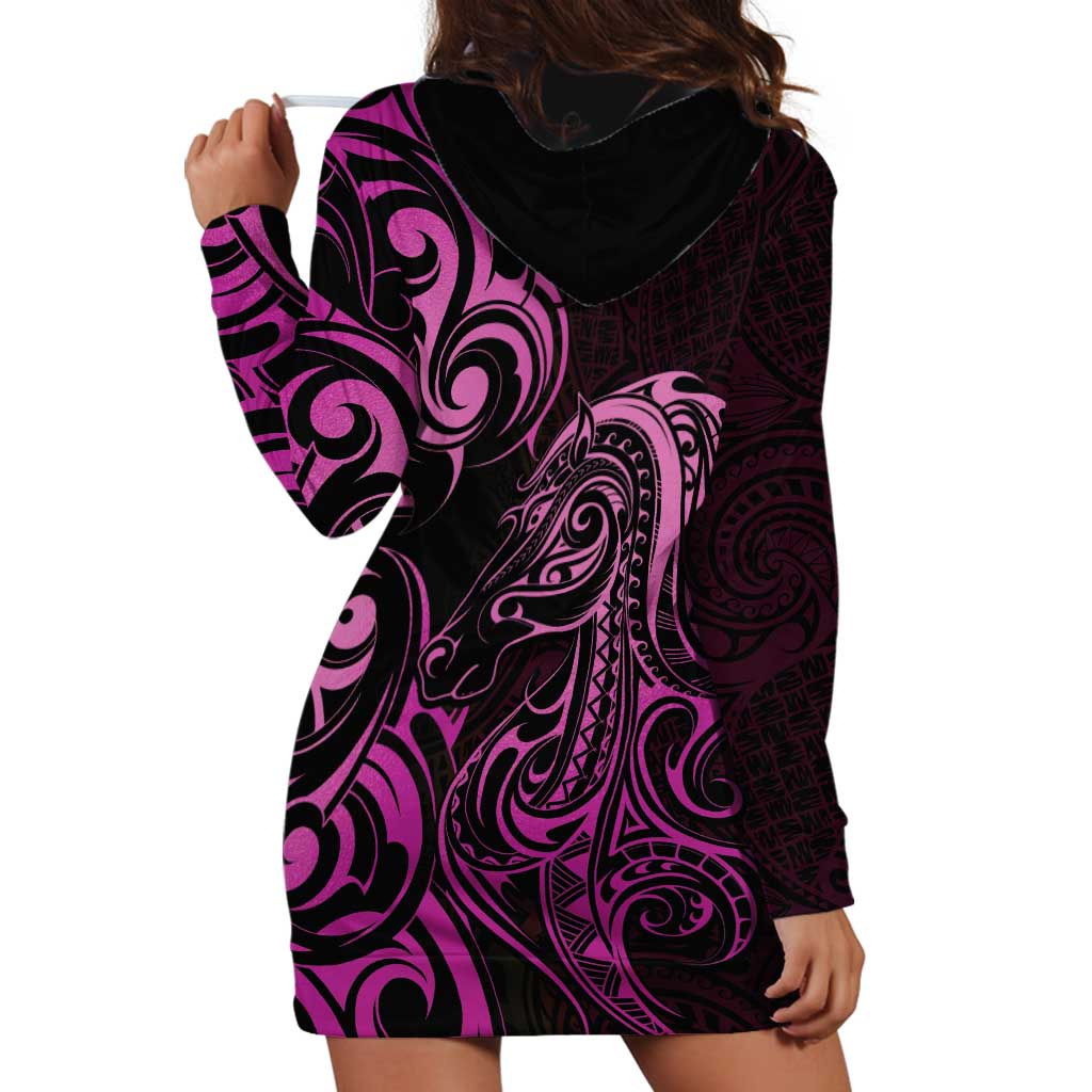 Pink Aotearoa Horse Racing Hoodie Dress NZ Maori Pattern LT14 - Polynesian Pride