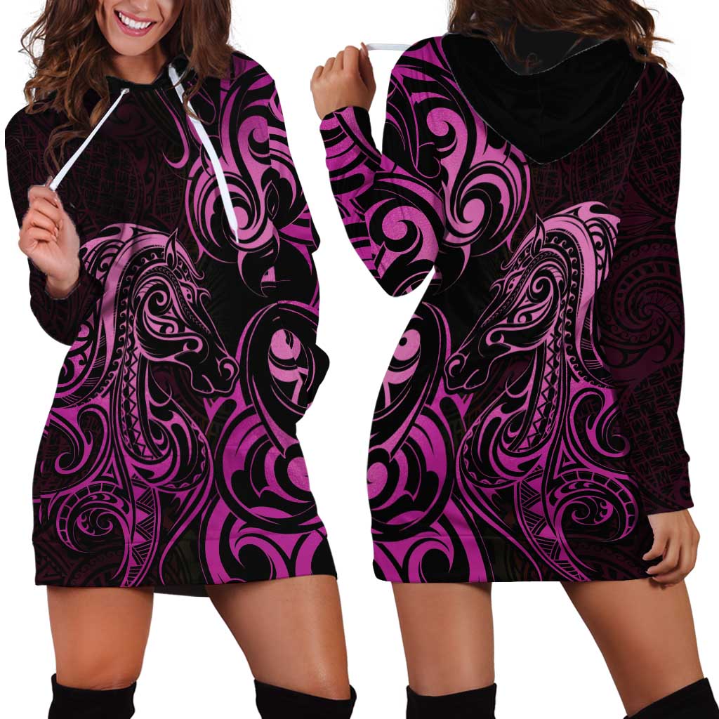 Pink Aotearoa Horse Racing Hoodie Dress NZ Maori Pattern LT14 - Polynesian Pride
