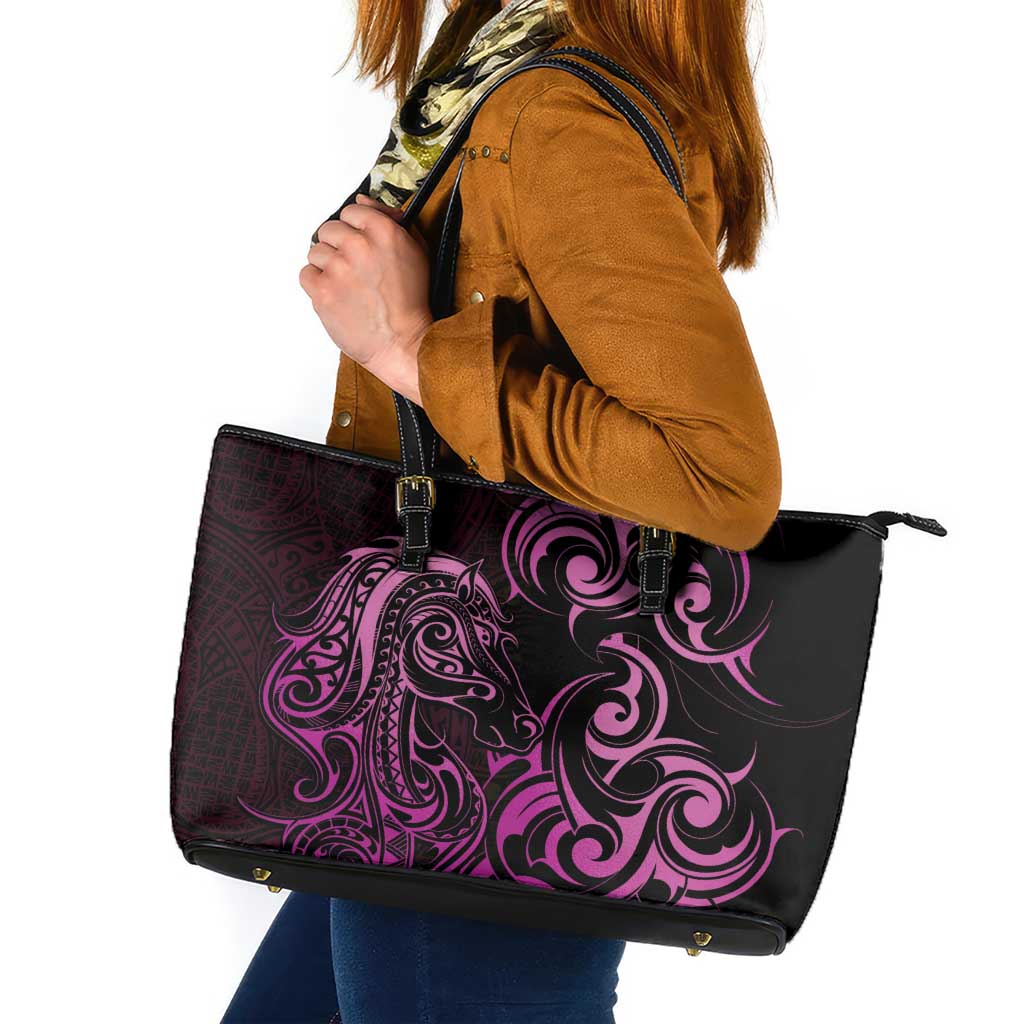 Pink Aotearoa Horse Racing Leather Tote Bag NZ Maori Pattern LT14 Pink - Polynesian Pride