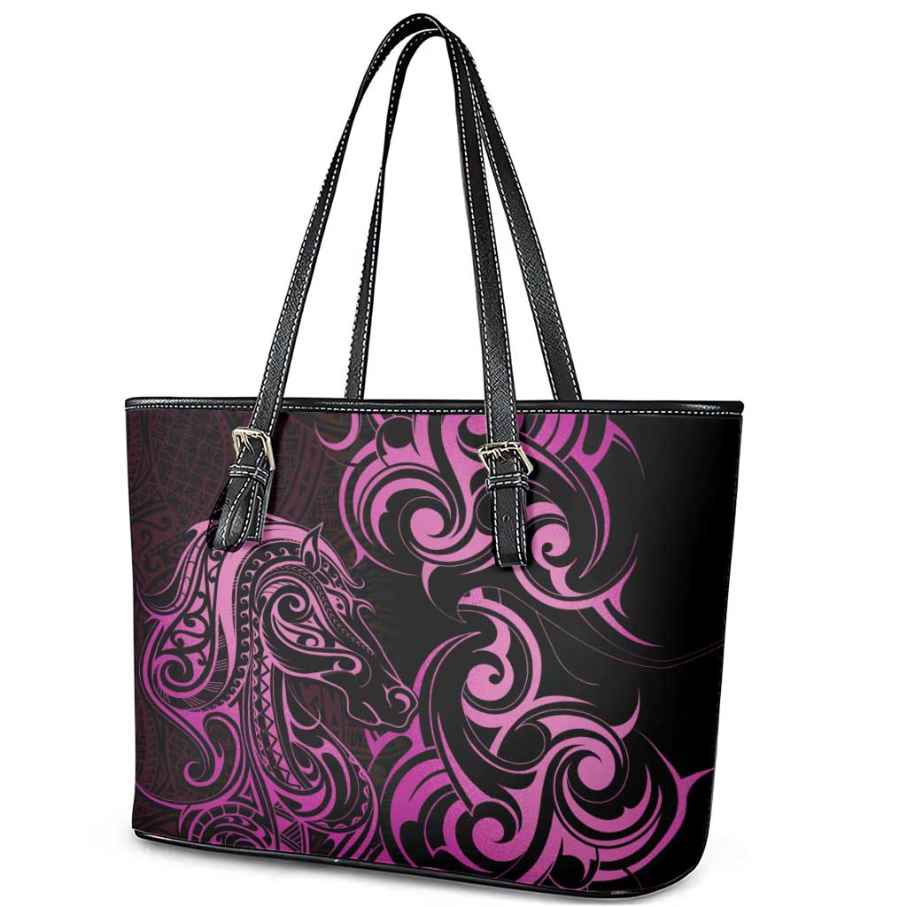 Pink Aotearoa Horse Racing Leather Tote Bag NZ Maori Pattern LT14 - Polynesian Pride