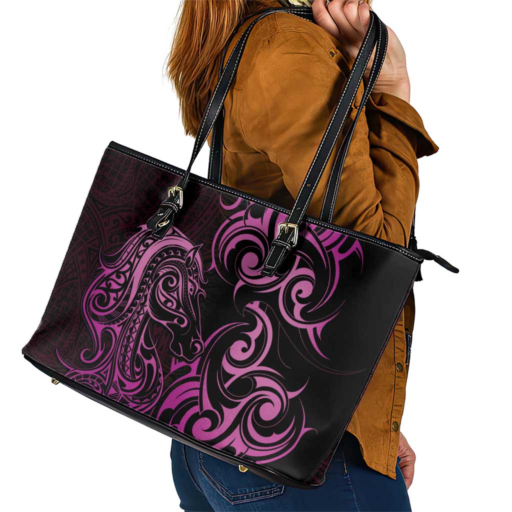 Pink Aotearoa Horse Racing Leather Tote Bag NZ Maori Pattern LT14 - Polynesian Pride