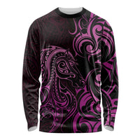 Pink Aoteara Horse Racing Long Sleeve Shirt NZ Maori Pattern