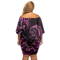 Pink Aotearoa Horse Racing Off Shoulder Short Dress NZ Maori Pattern LT14 - Polynesian Pride