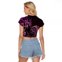 Pink Aotearoa Horse Racing Raglan Cropped T Shirt NZ Maori Pattern LT14 - Polynesian Pride