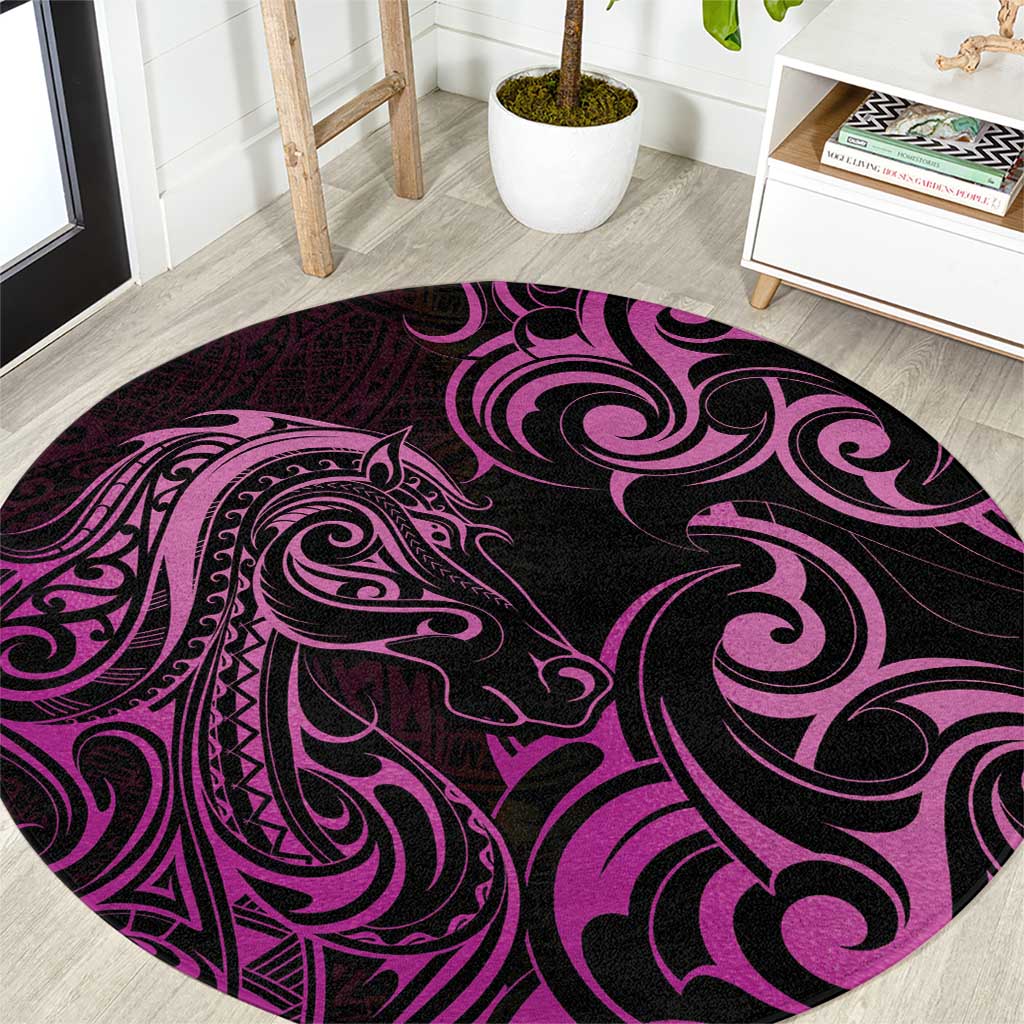 Pink Aoteara Horse Racing Round Carpet NZ Maori Pattern