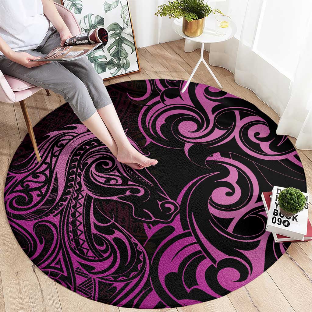 Pink Aoteara Horse Racing Round Carpet NZ Maori Pattern