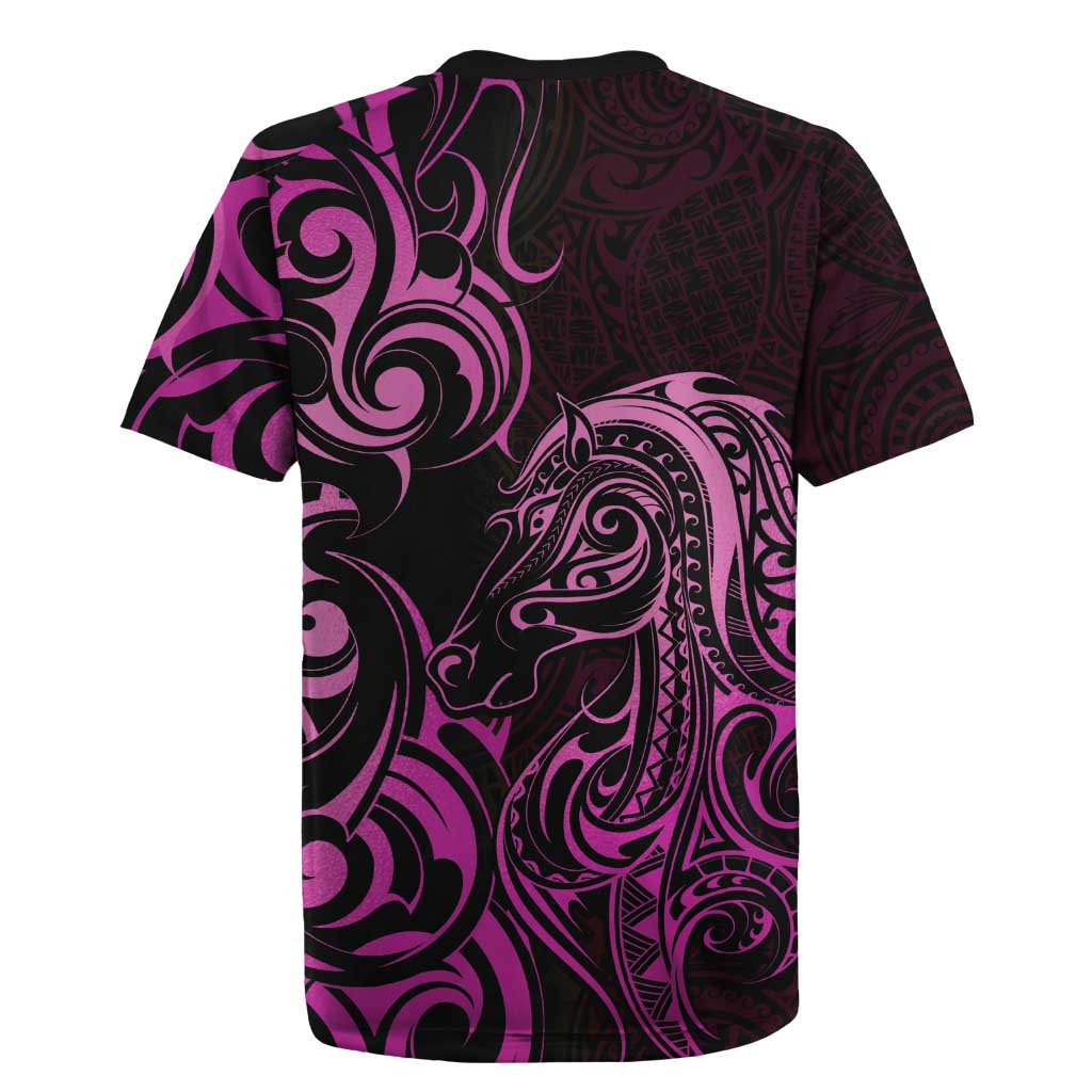 Pink Aoteara Horse Racing Rugby Jersey NZ Maori Pattern
