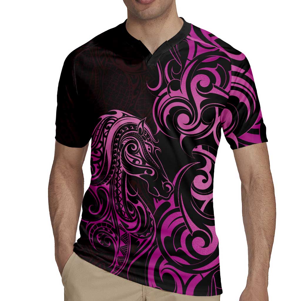 Pink Aoteara Horse Racing Rugby Jersey NZ Maori Pattern