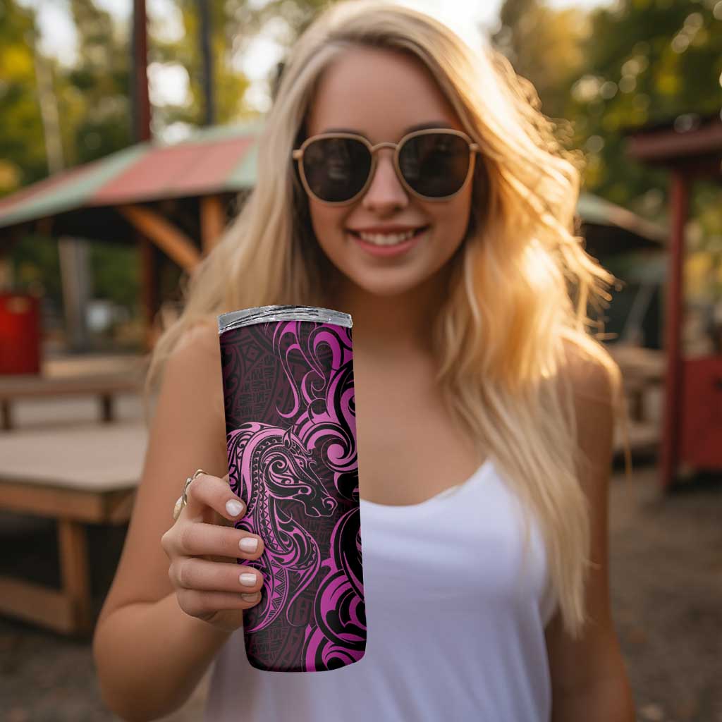 Pink Aoteara Horse Racing Skinny Tumbler NZ Maori Pattern