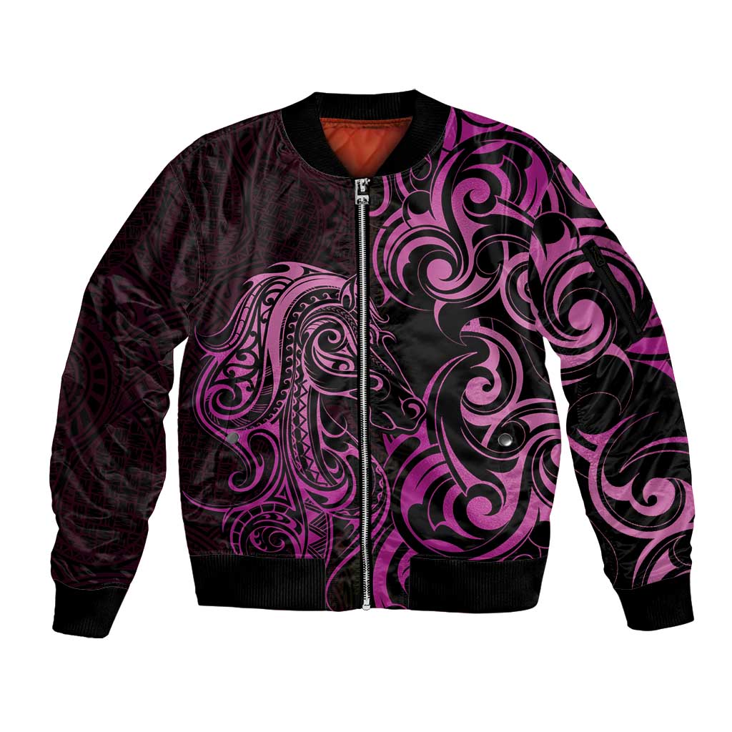 Pink Aotearoa Horse Racing Sleeve Zip Bomber Jacket NZ Maori Pattern LT14 Unisex Pink - Polynesian Pride