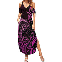 Pink Aotearoa Horse Racing Summer Maxi Dress NZ Maori Pattern LT14 Women Pink - Polynesian Pride
