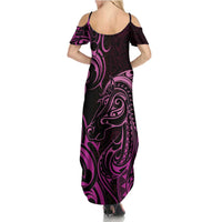 Pink Aotearoa Horse Racing Summer Maxi Dress NZ Maori Pattern LT14 - Polynesian Pride
