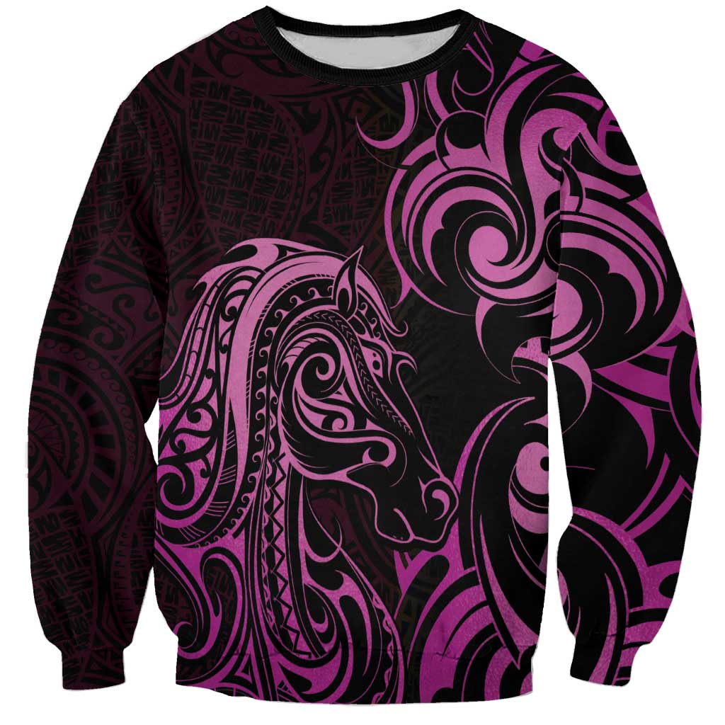 Pink Aotearoa Horse Racing Sweatshirt NZ Maori Pattern LT14 Unisex Pink - Polynesian Pride